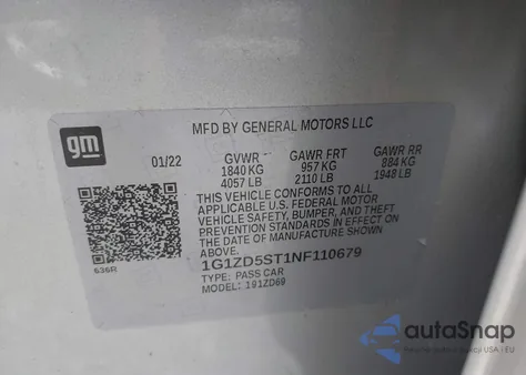 2022 Chevrolet Malibu Fwd Lt из США, поврежденный, VIN 1G1ZD5ST1NF110679